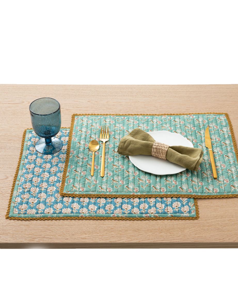 Set of 2 Nadesha Floral 100% Cotton Voile Placemats