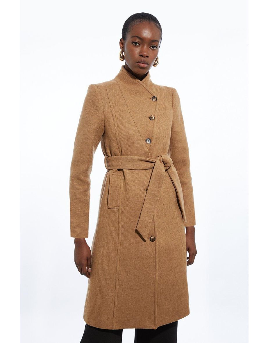 Shop Petite Italian Manteco Wool Blend Asymmetric Button Belted Tailored Midi Coat Online in Iraq VogaCloset