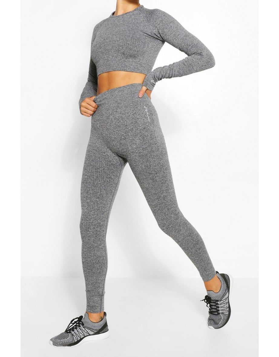 Rib Seamless Gym Leggings - dark grey - 3