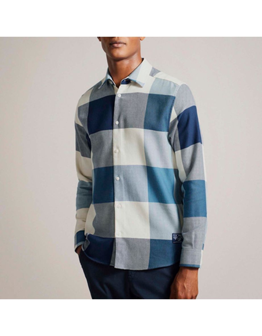 Men's Ted Baker Neetly Long Sleeve Scale Check Shirt in Blue