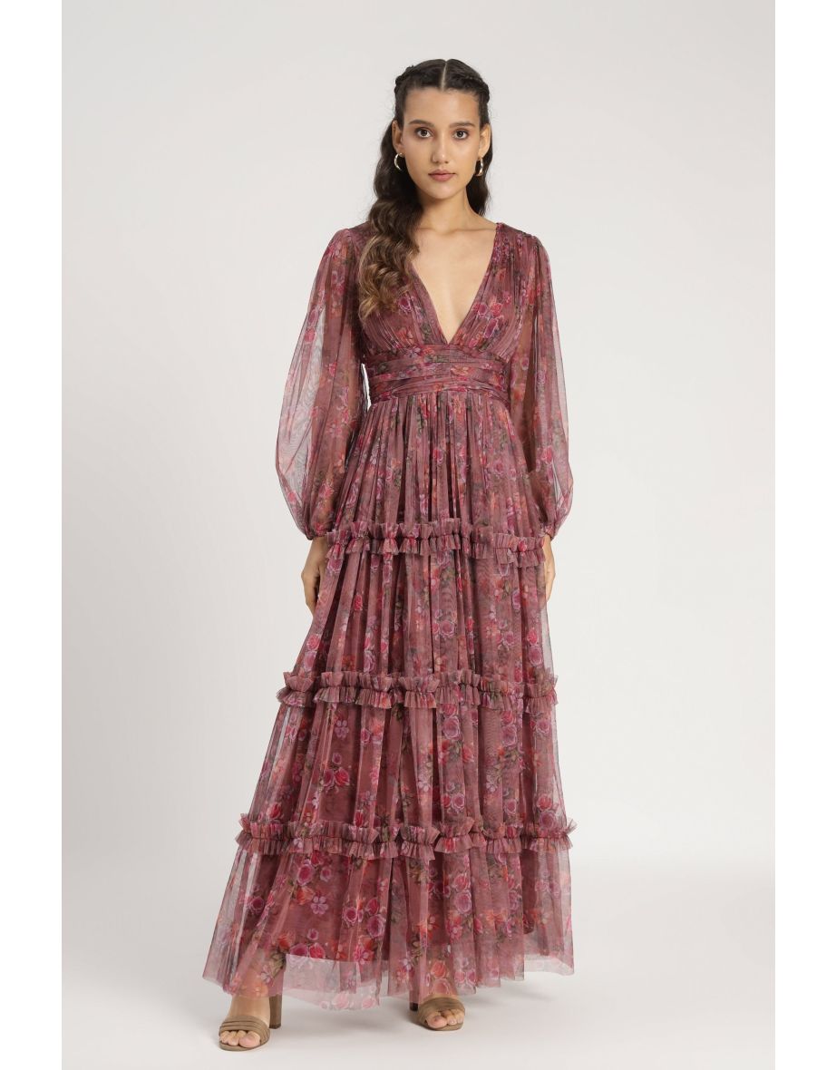 Lydia Maxi Dress in Purple Floral