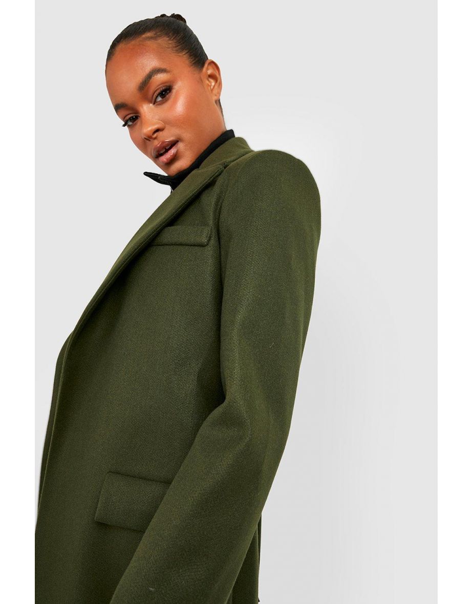 Tall Double Breasted Pocket Wool Look Coat - khaki