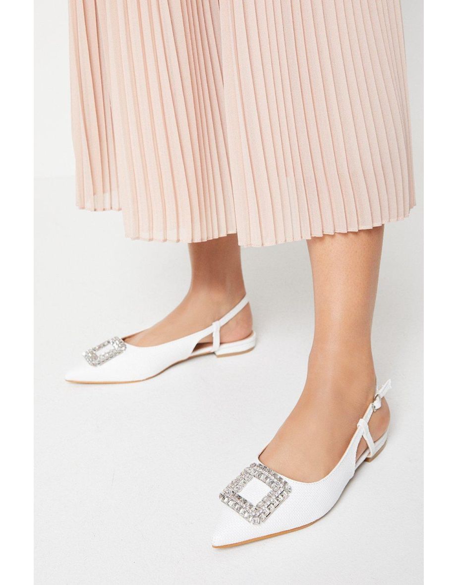Lilly Sling Back Diamante Brooch Flat Pointed Shoes