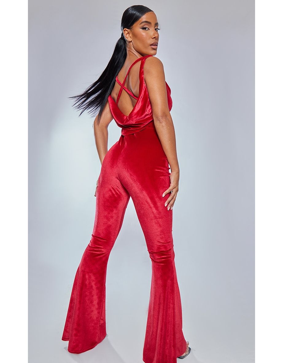 Red best sale velour jumpsuit