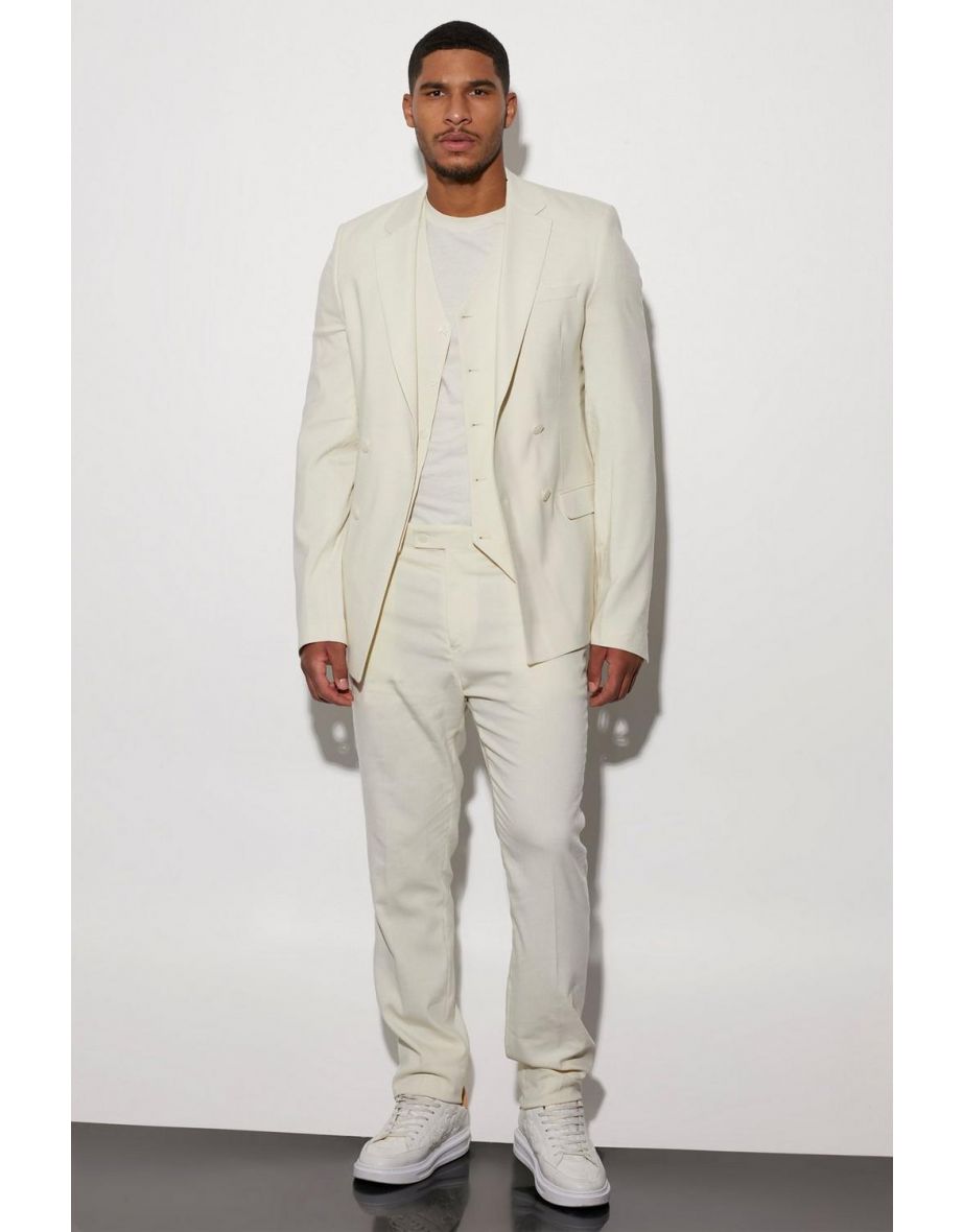 Tall Double Breasted Slim Linen Suit Jacket - ecru - 2