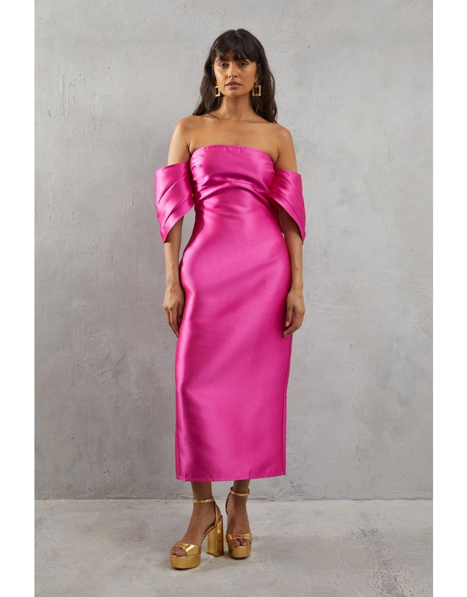 Structured Puff Sleeve Bardot Midaxi Dress