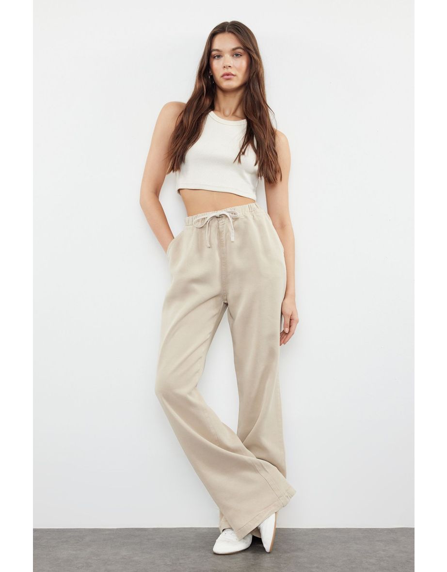 Beige 100% Tencel™ High Waist Jeans with Elastic Waist