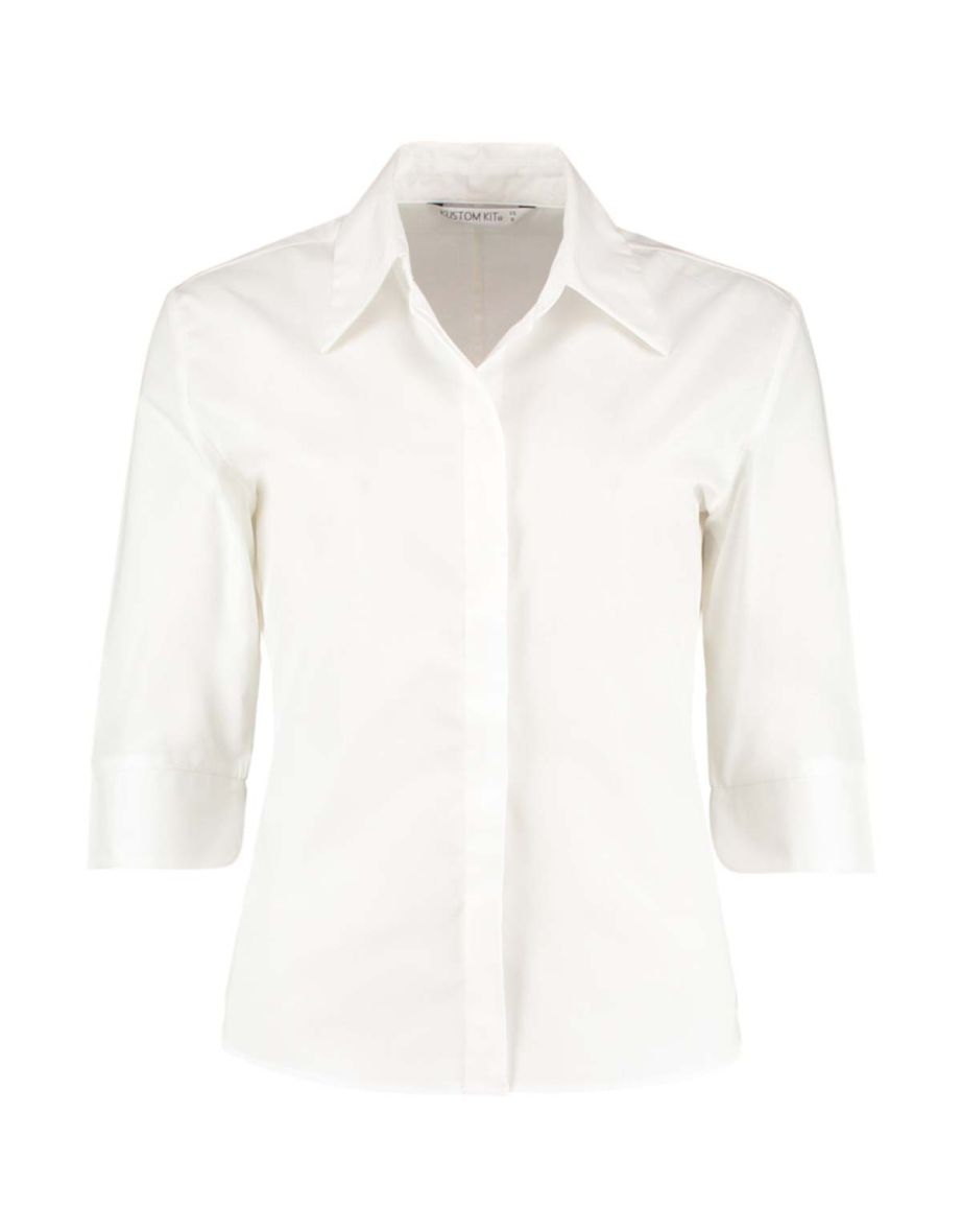 Kustom Kit Ladies Continental 3/4 Length Sleeve Blouse - White