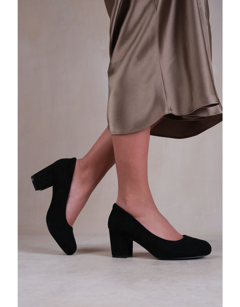 MELROSE WIDE FIT MID BLOCK HEEL COURT SHOES IN BLACK SUEDE