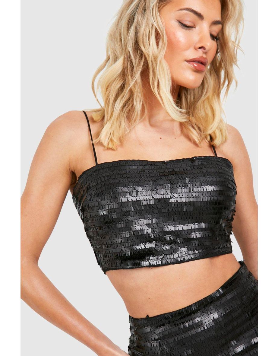 Matte Sequin Square Neck Cami - black - 3