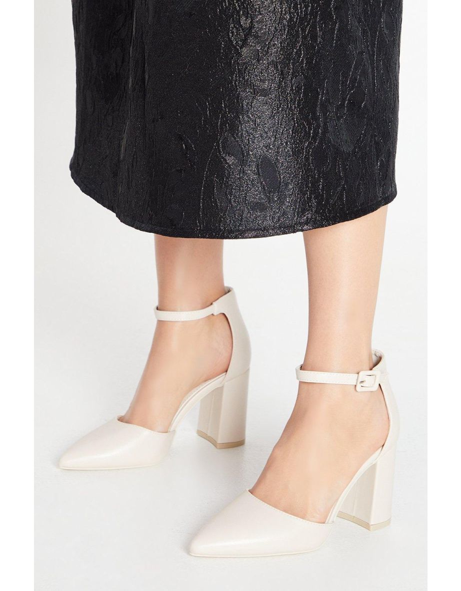 Saoirse Covered Buckle Open High Block Heel Court Shoes