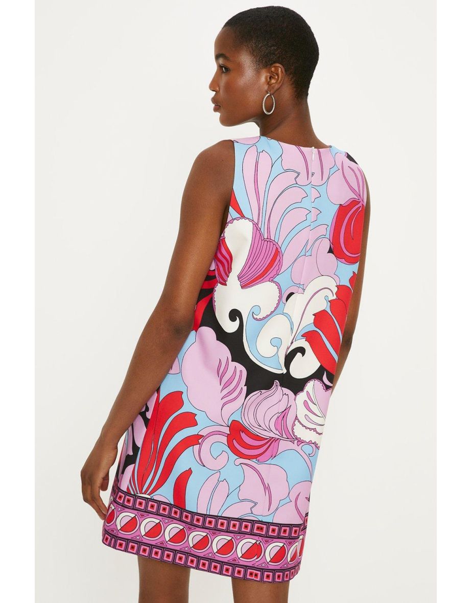 Border Print Crepe Mini Dress - 2