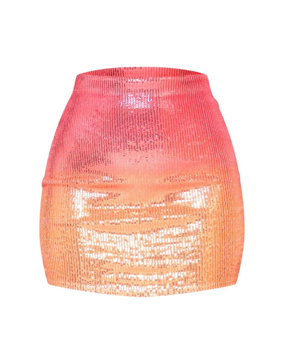 Petite Orange Ombre Sequin Mini Skirt - 5