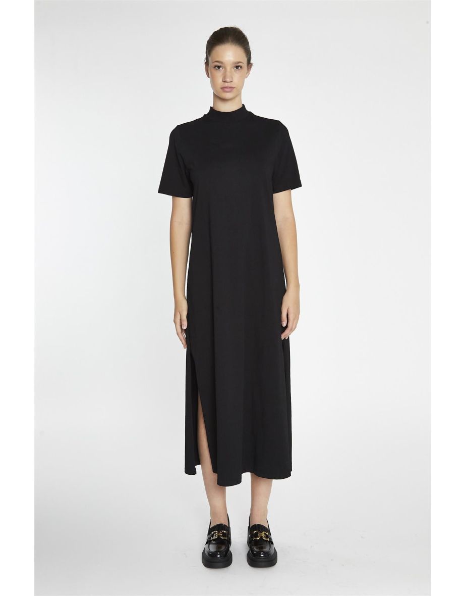 Black High-Neck T-Shirt Midi-Dress