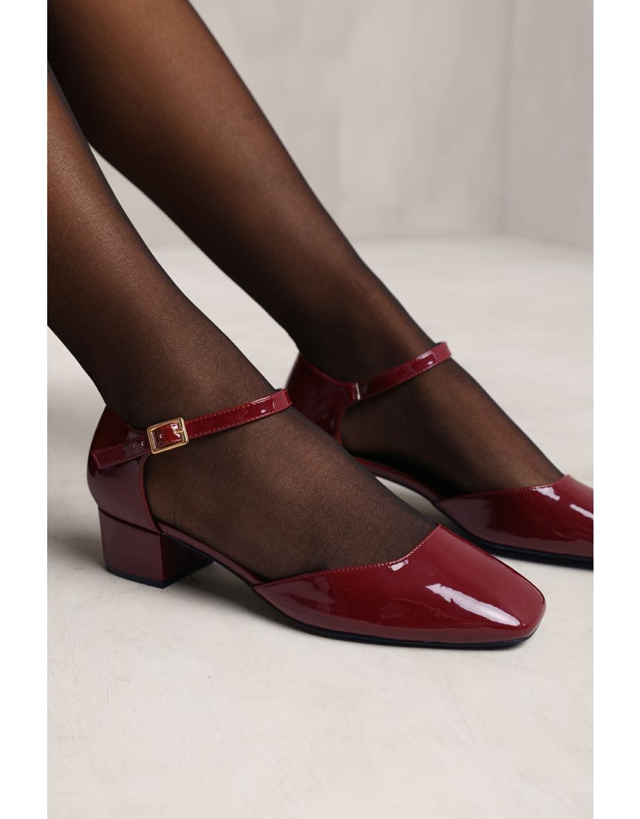 SINGAPORE WIDE FIT SQUARE TOE LOW BLOCK HEEL WITH STRAP IN DEEP CHERRY PATENT - 3
