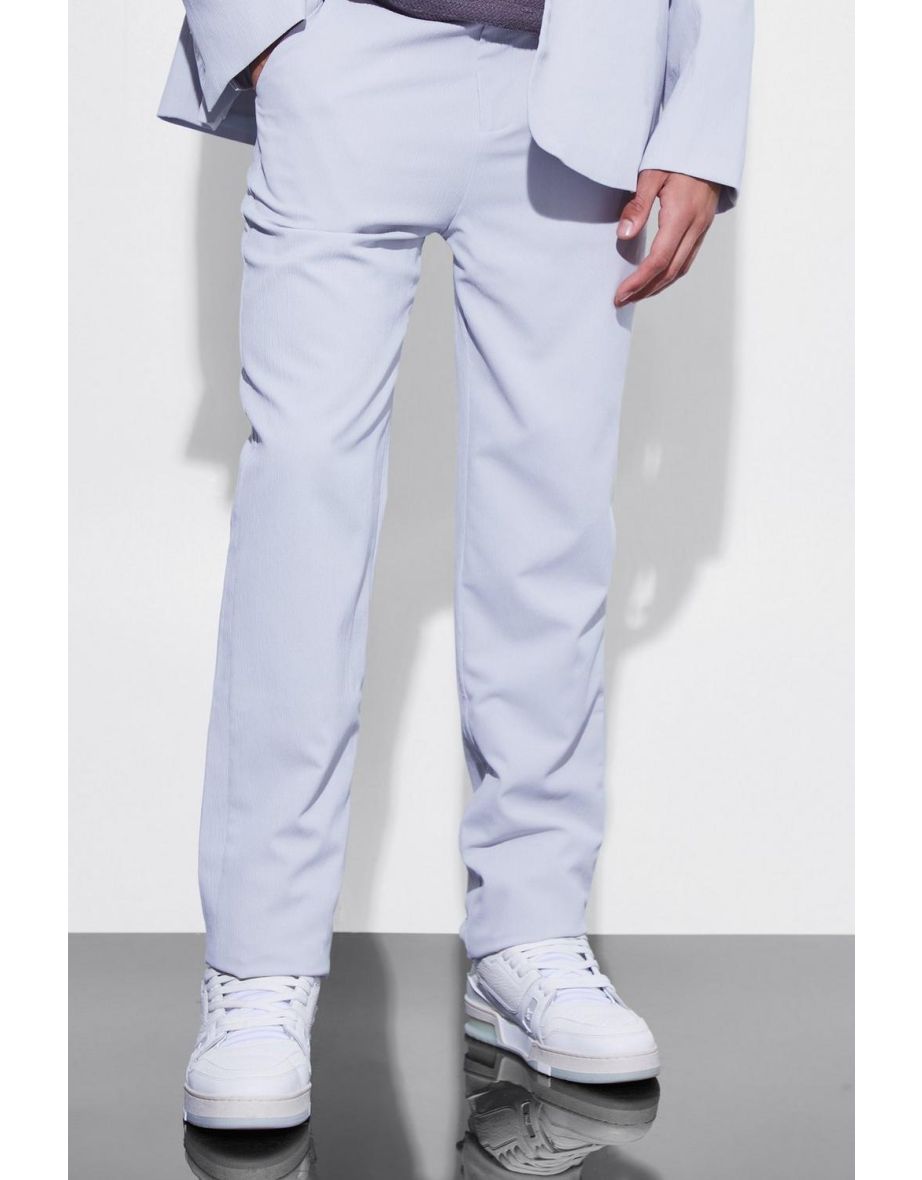Straight Leg Crinkle Suit Trousers - light grey