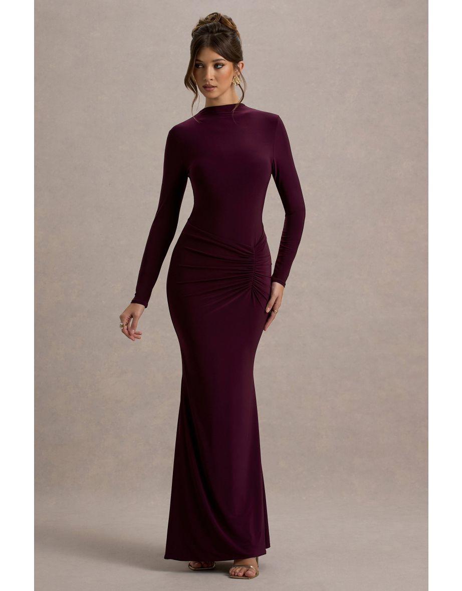 Reid | Plum Long-Sleeve Gathered Maxi Dress - 5