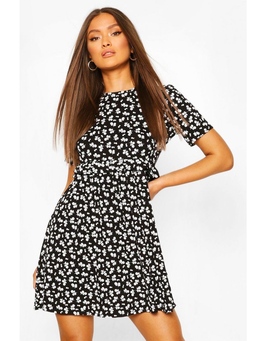 Ditsy Floral Smock Dress - black