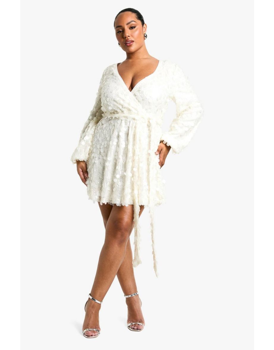 Plus Disc Sequin Skater Dress - white