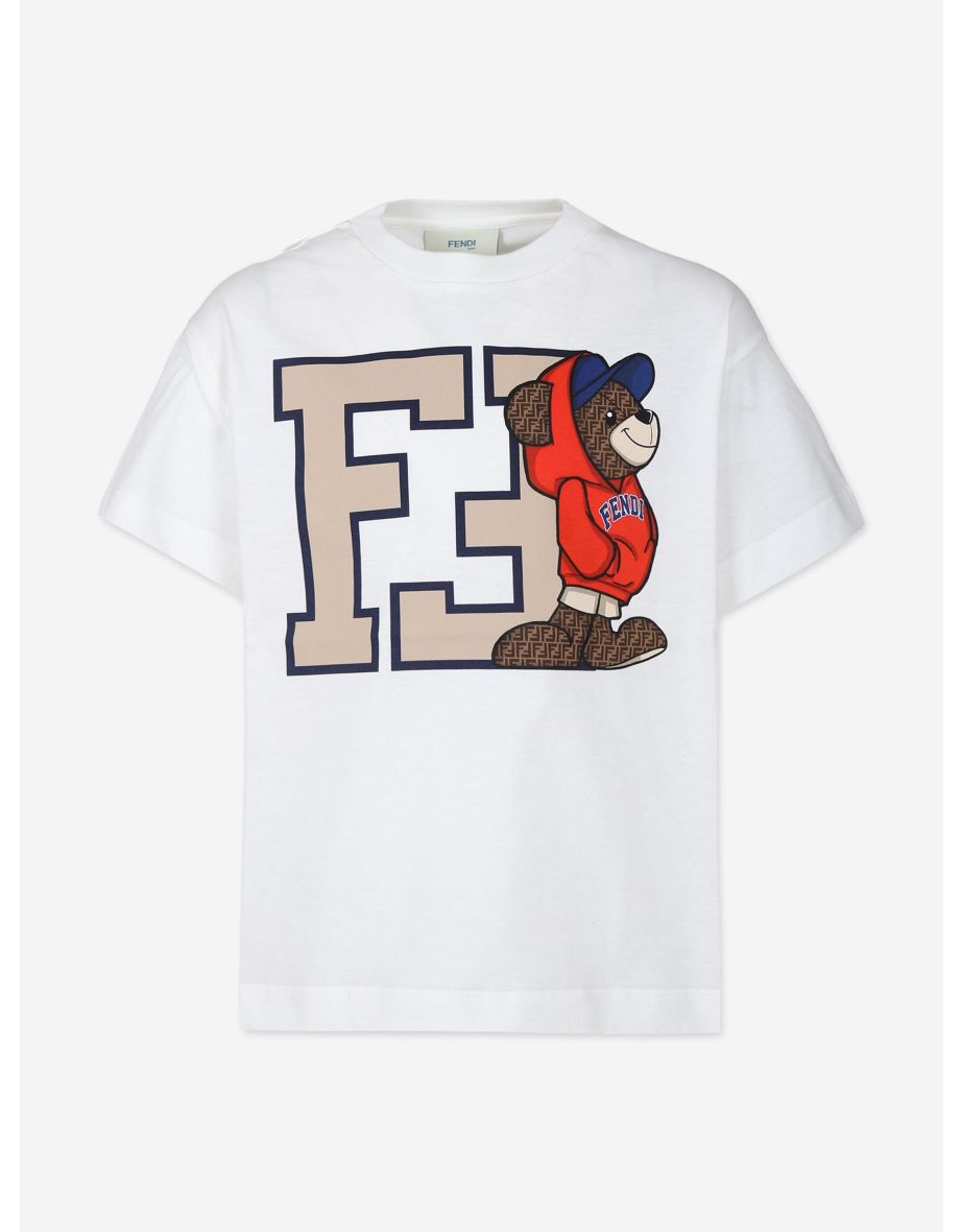 Fendi Boys Bear Logo T-Shirt in White