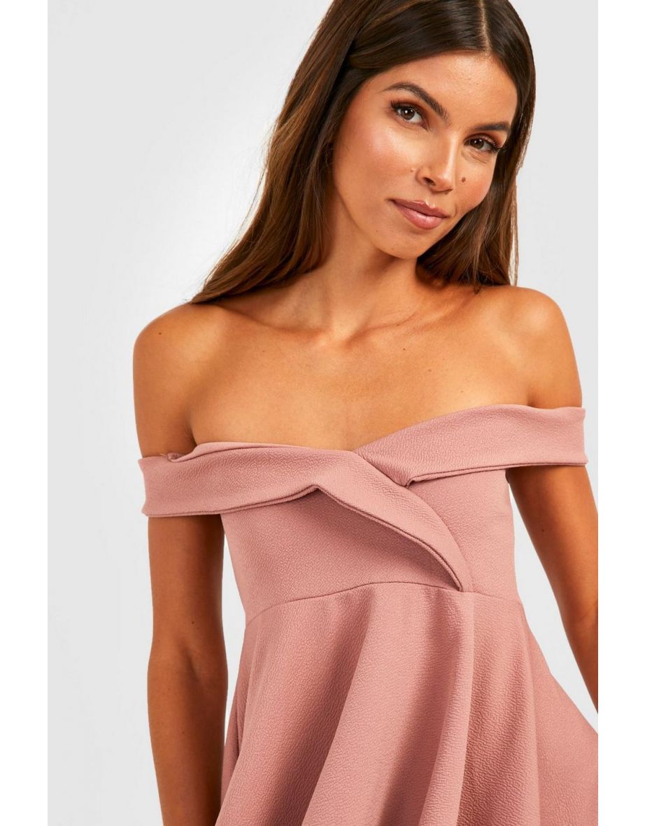 Off The Shoulder Mini Skater Dress - blush - 3