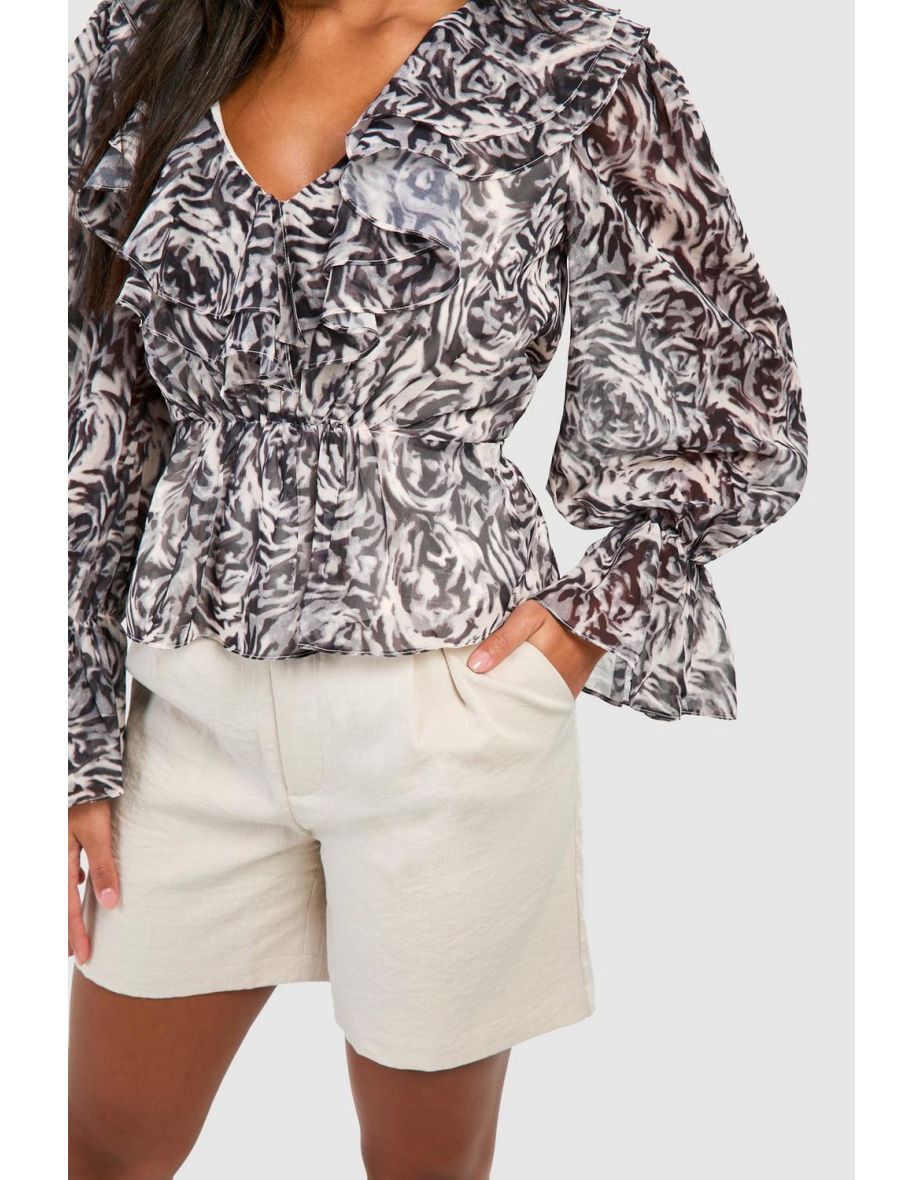 Floral Chiffon Ruffle Blouse - 3