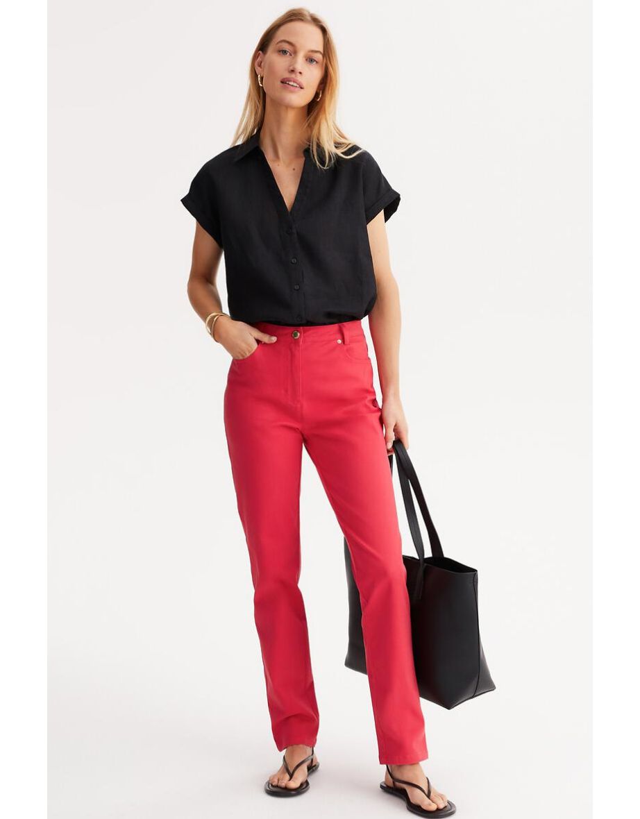 Stretch Cotton Straight Trousers, Length 30.5"
