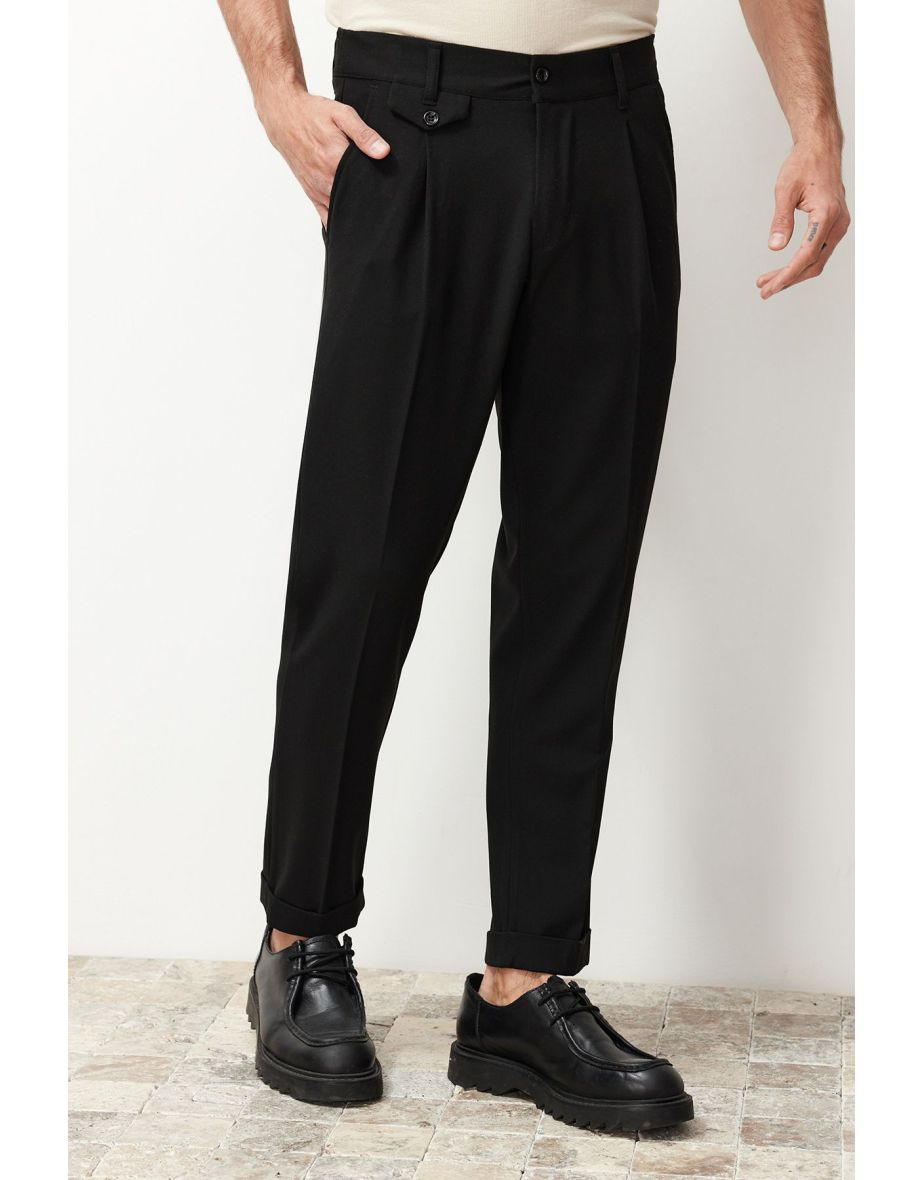 Men's Black Italian Cut Trousers - 8