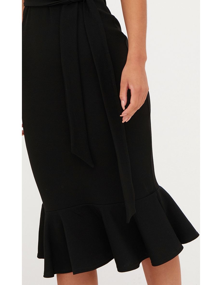Black Strappy Tie Waist Fishtail Midi Dress - 3