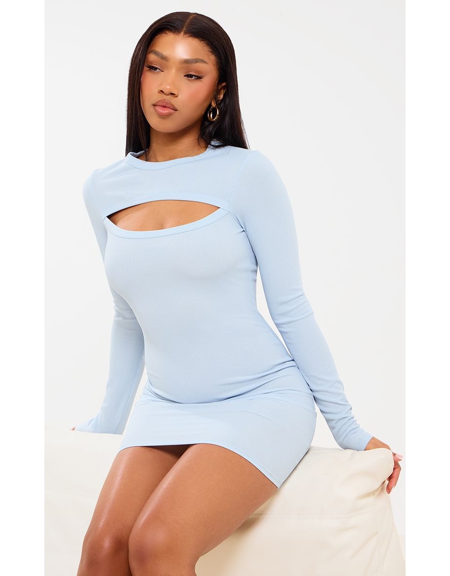 Light blue long sleeve bodycon dress best sale