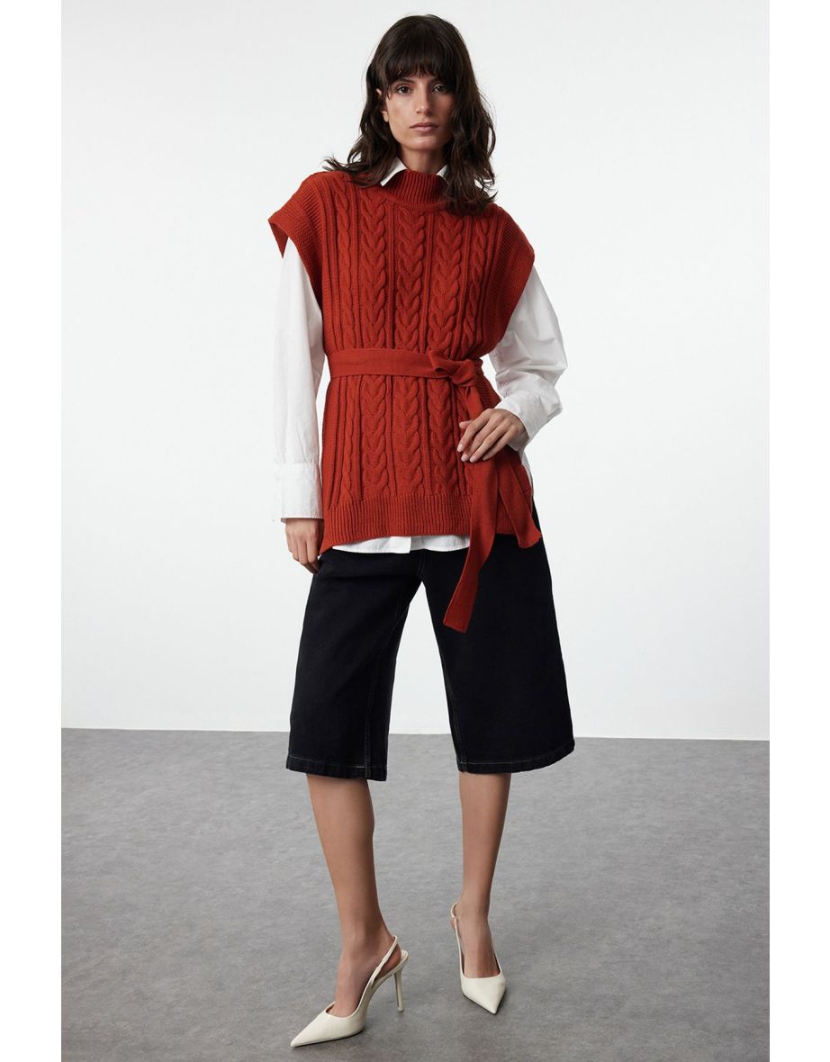 Tile Wide Fit Wool Belted Knitwear Sweater