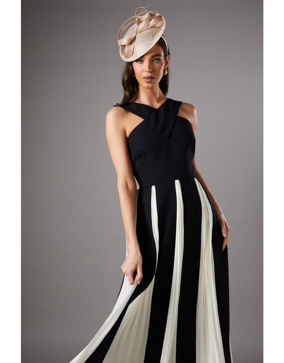 Cross Front Pleat Panelled Maxi Dress