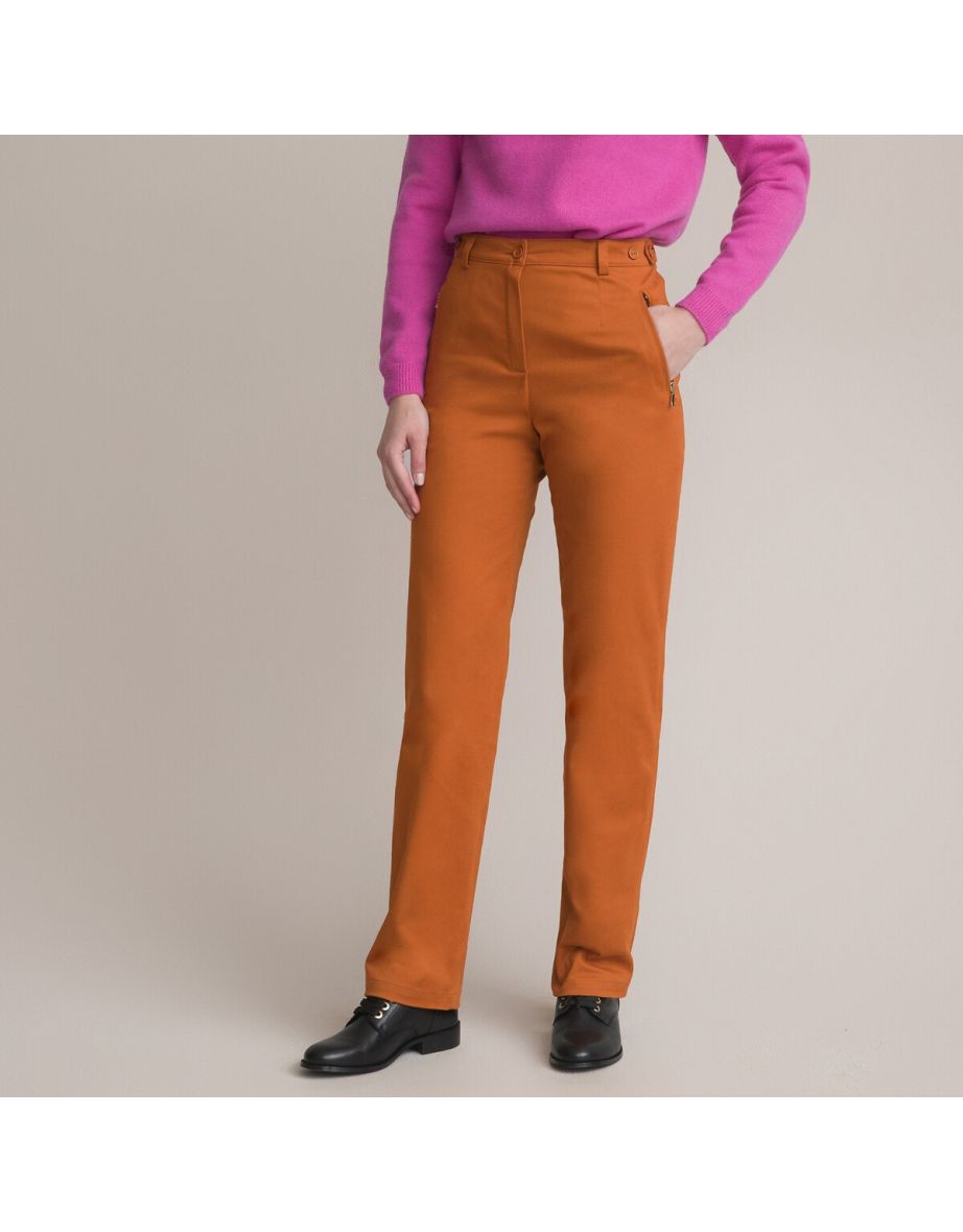Stretch Cotton Satin Trousers, Length 30.5"