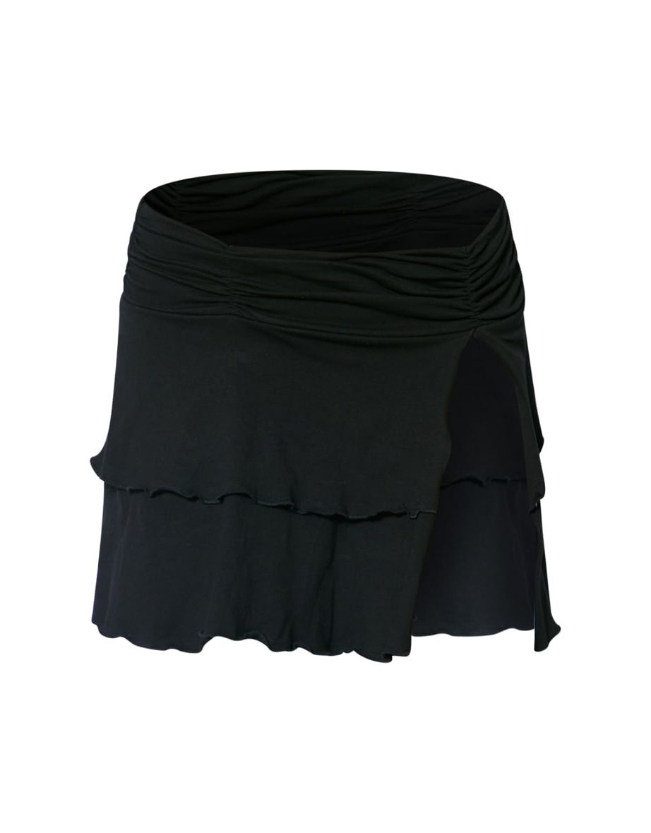Black Cotton Layered Side Split Micro Mini Skirt - 5