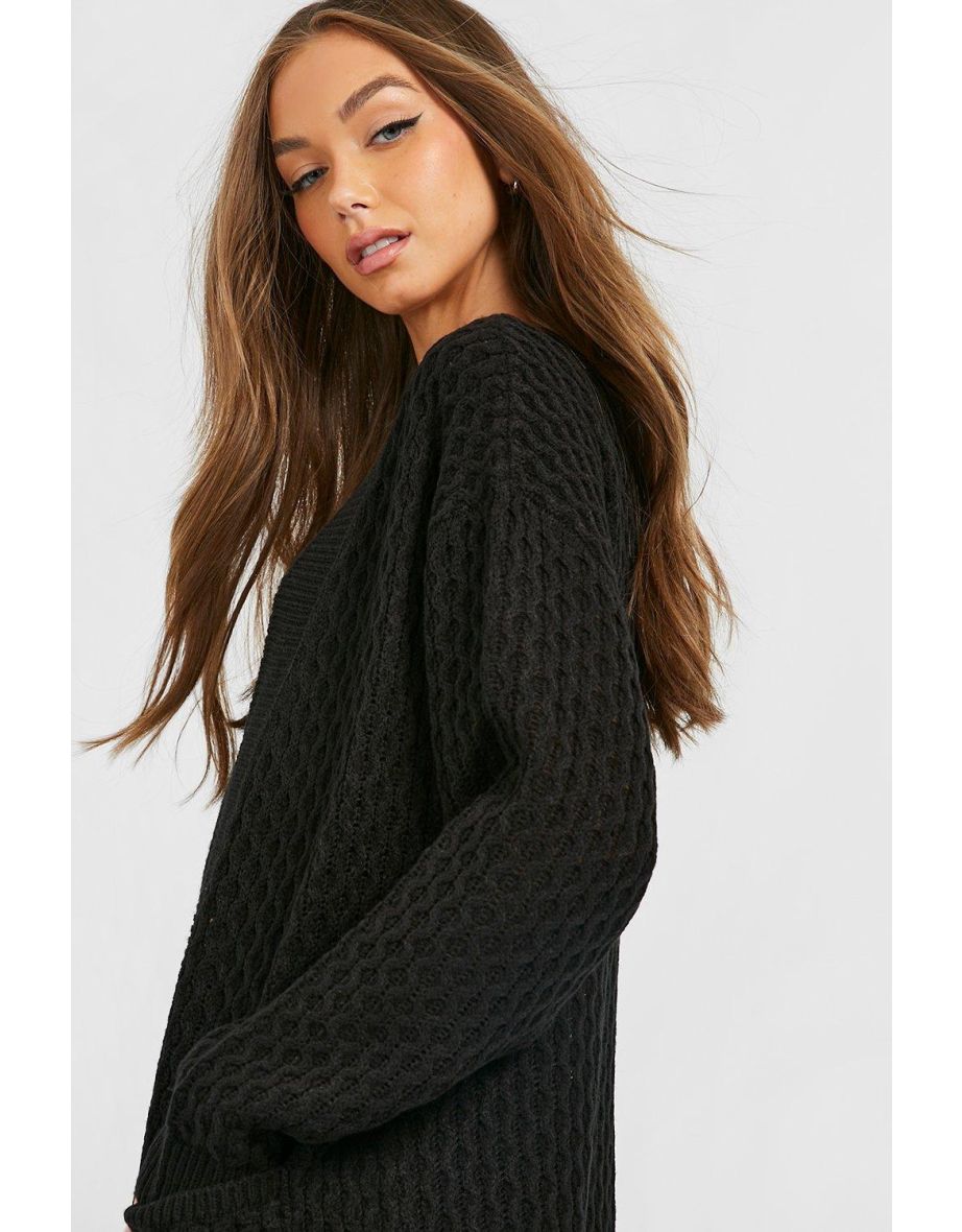Cable Cardigan With Pockets - black - 3