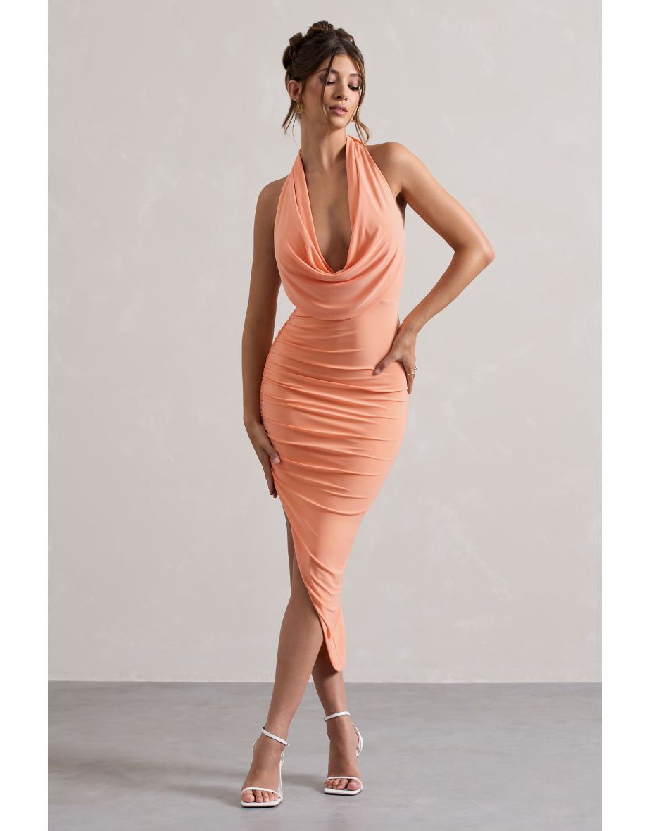 Hayley | Peach Cowl-Neck Asymmetric Dress