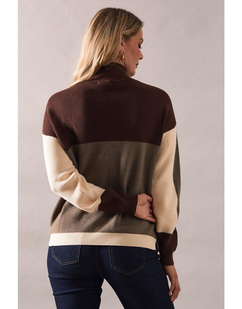 Colour Block High Neck Ribbed Jumper - 3