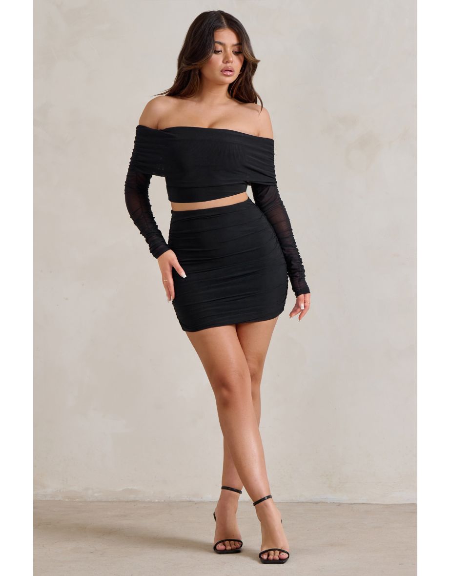 Ground Rules | Black Ruched Mesh Mini Skirt - 3