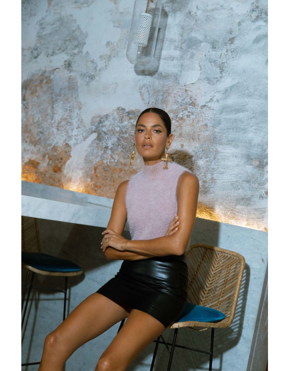 Black Leather Bodycon Mini Skirt