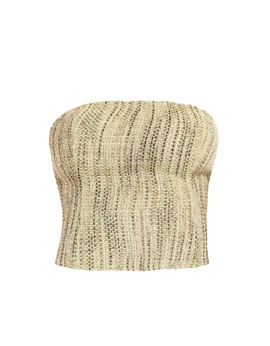Khaki Textured Boucle Tweed Bandeau Corset - 4