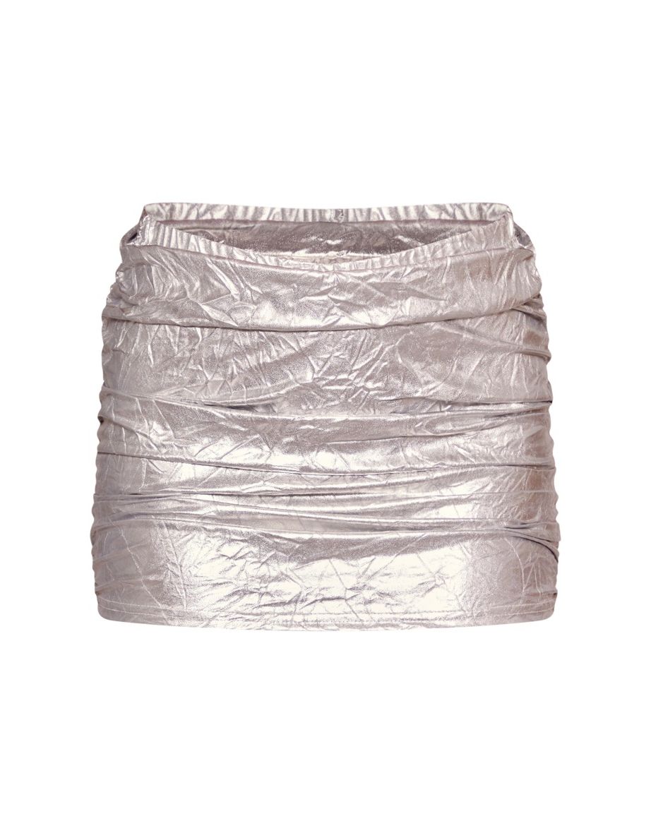 Silver Metallic Textured Mini Skirt - 5