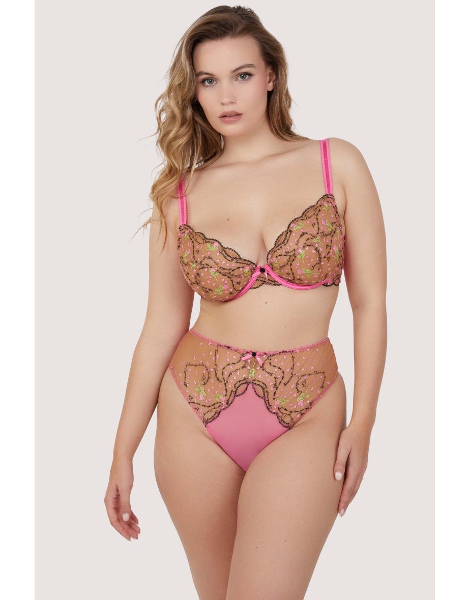Spank Me Pink and Nude Custom Embroidery High waist Thong