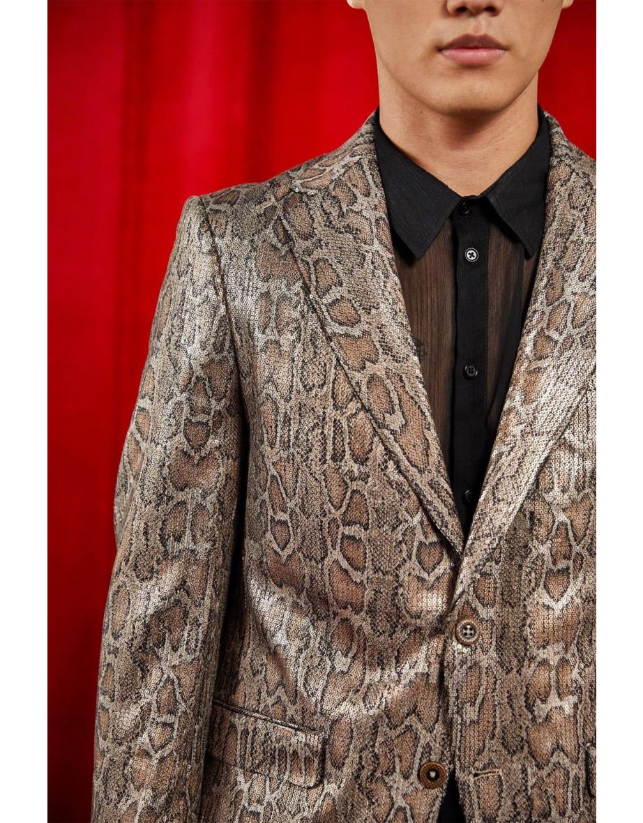 Slim Snake Jacquard Suit Jacket - black - 2