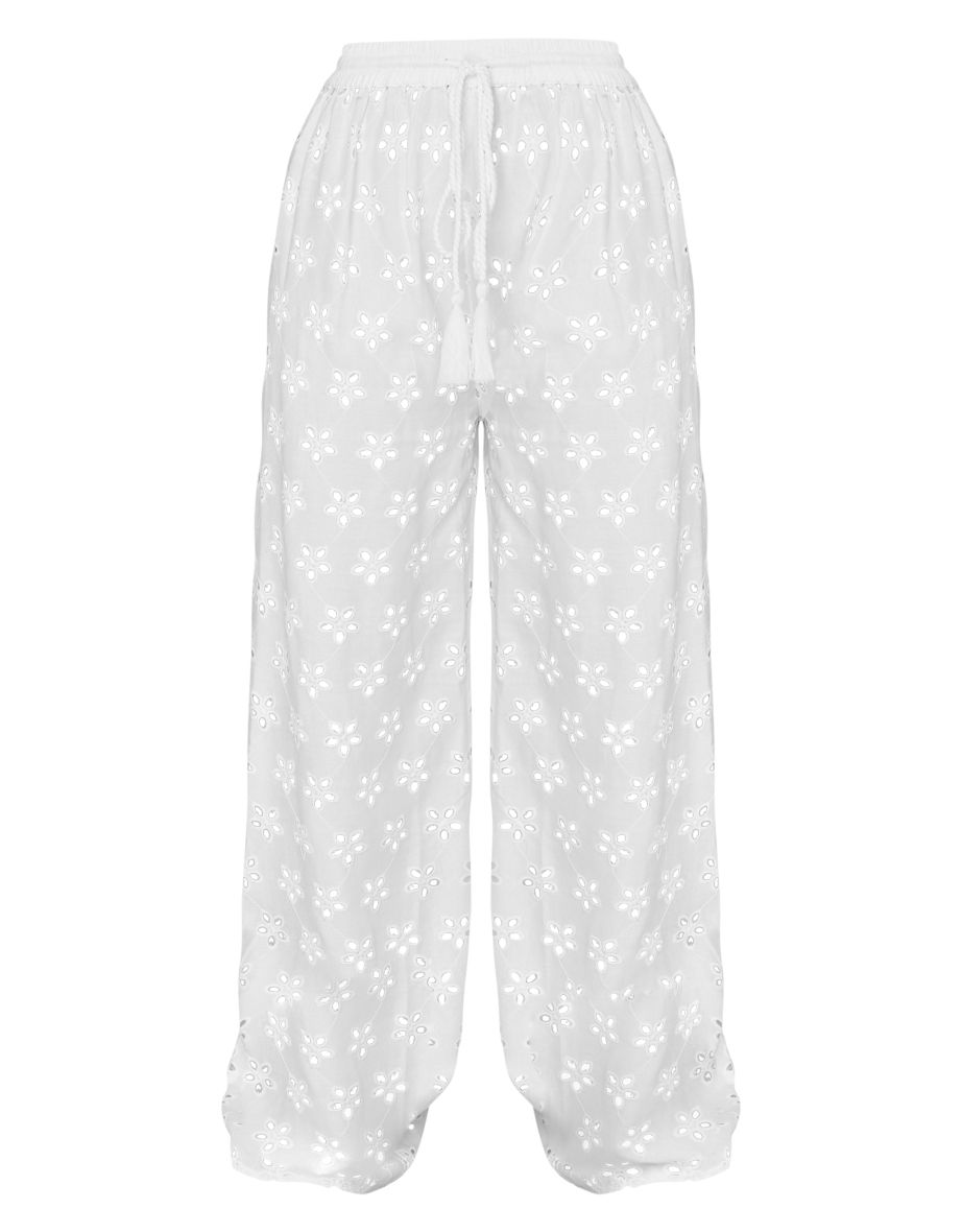 Petite White Broderie Wide Leg Trousers - 4