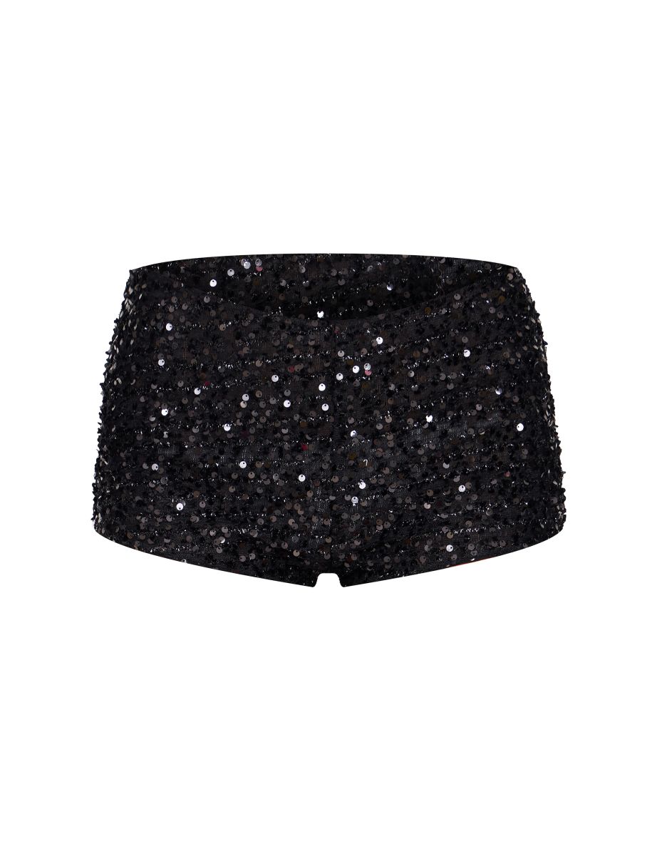 Black Textured Sequin Hot Pants - 5