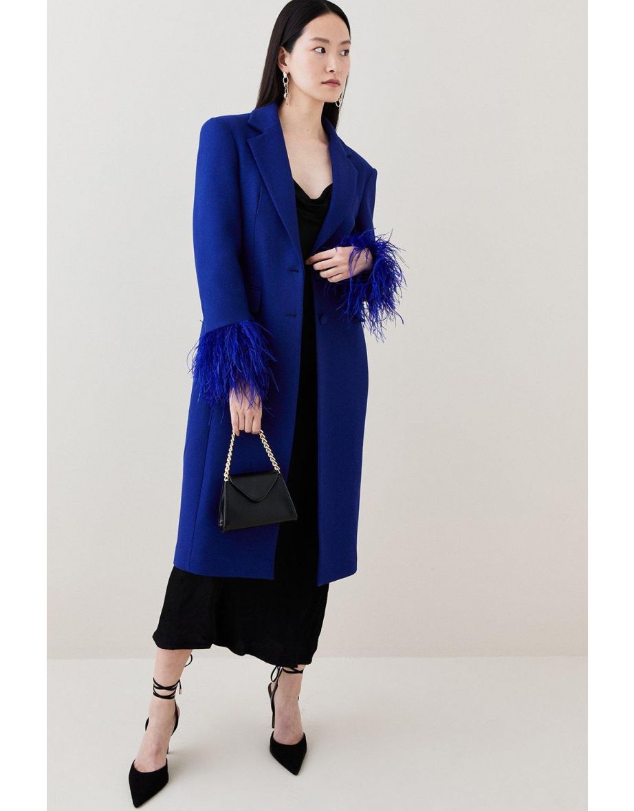 Italian Virgin Wool Feather Cuff Tailored Coat