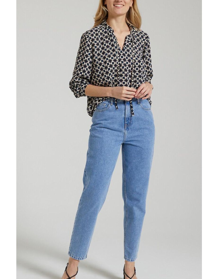 Printed Tie-Neck Blouse