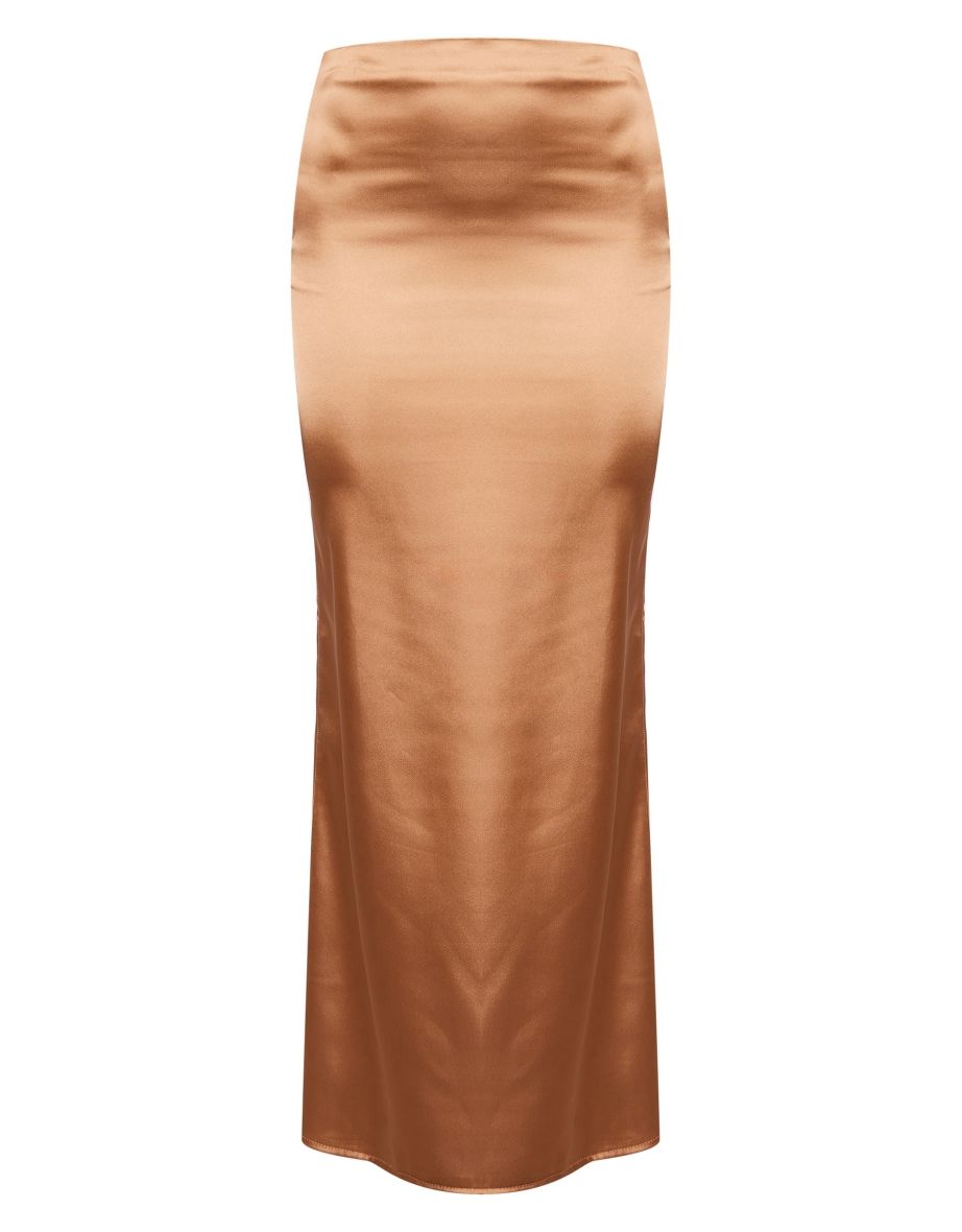 Copper Satin Low Rise Maxi Skirt - 4