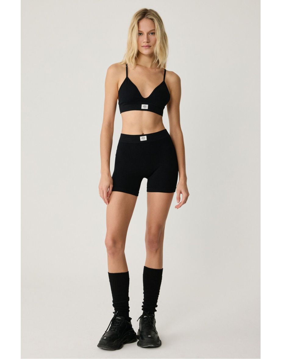 Paredes Urban Beat Women's Seamless Squishy Breathable Stretchy Bra-Shorts Black Bottom-Top Suit