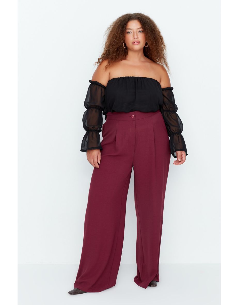 Plus Size Pants - Burgundy - Loose